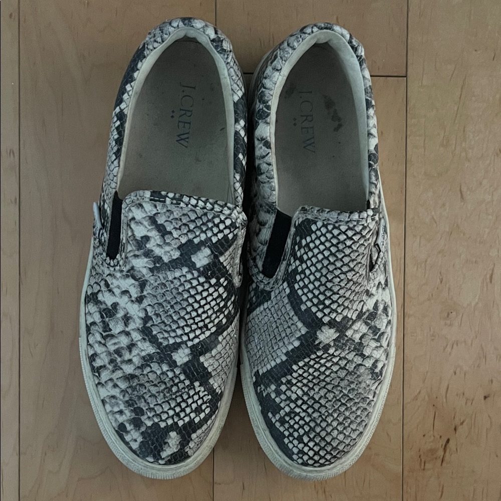 J. Crew Women’s Snake Print Slip-On Sneakers - Black and White